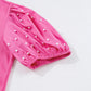 Bright Pink Ribbed Pearl Beaded Puff Sleeve Top