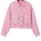 Pink Rivet Studded Pocketed Denim Jacket