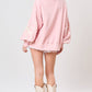 Light Pink Bow Thread Embroidery Ribbed Edge Sweatshirt