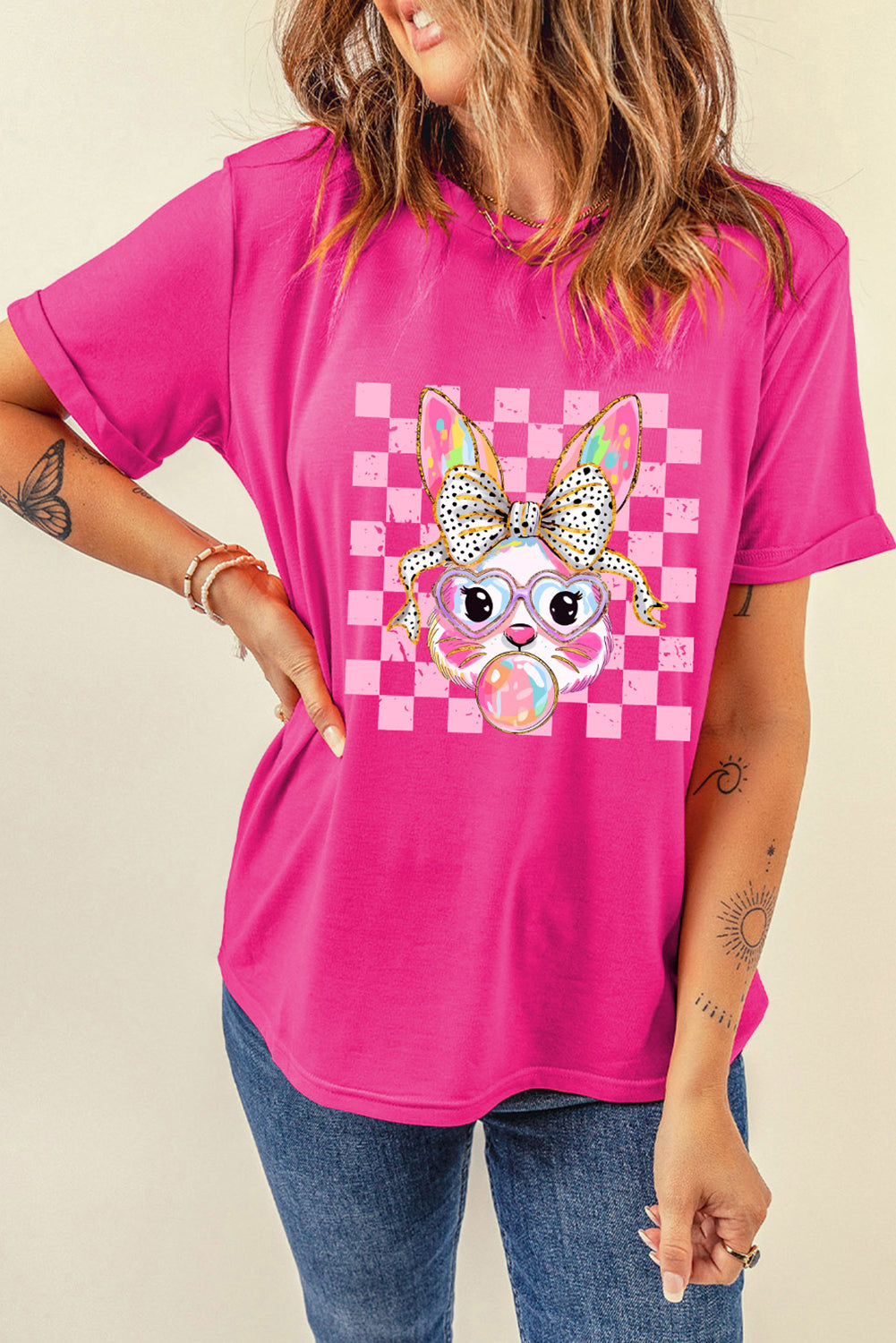 Rose Red Plaid Bubble Gum Rabbit Graphic Eater T Shirt