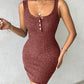 Buttoned Pocket Design Ribbed Bodycon Dress