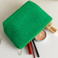 Dark Green Textured Woven Pattern Zipper Cosmetic Bag