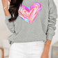 Gray Valentines Brushwork Heart Graphic Drop Shoulder Sweatshirt