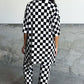 Black Checkered Print Half Sleeve Tunic Top and Flared Pants Set