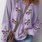 Orchid Petal Mardi Gras Patched Pattern Waffle Patchwork Sweatshirt