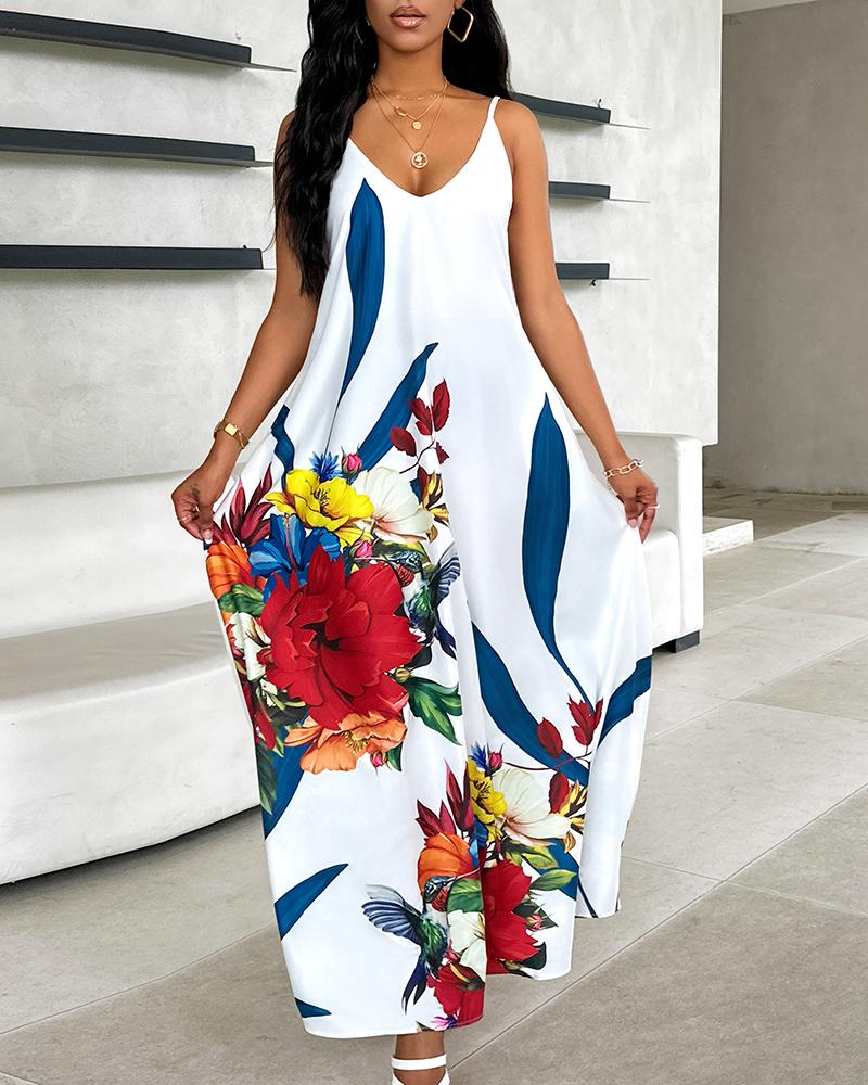 Floral Print Pocket Design Maxi Dress