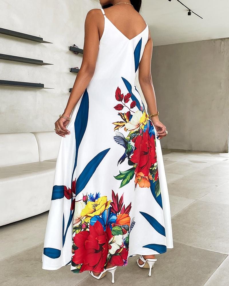 Floral Print Pocket Design Maxi Dress