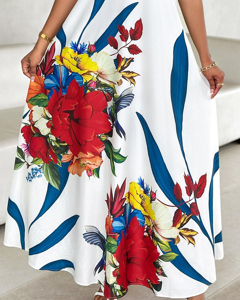 Floral Print Pocket Design Maxi Dress