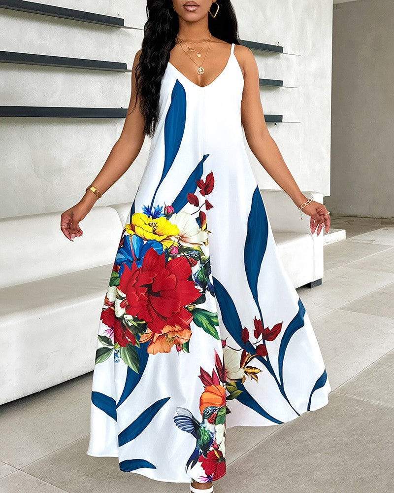 Floral Print Pocket Design Maxi Dress