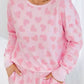 Pink Valentine Heart Shape Print Long Sleeve Top Shorts Lounge Set