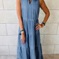 Blue Sleeveless Tiered Chambray Maxi Dress