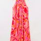 Rose Abstract Printed High Neck Knotted Nape Sleeveless Maxi Dress