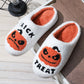 White Halloween Pumpkin Trick Or Treat Plush Slippers