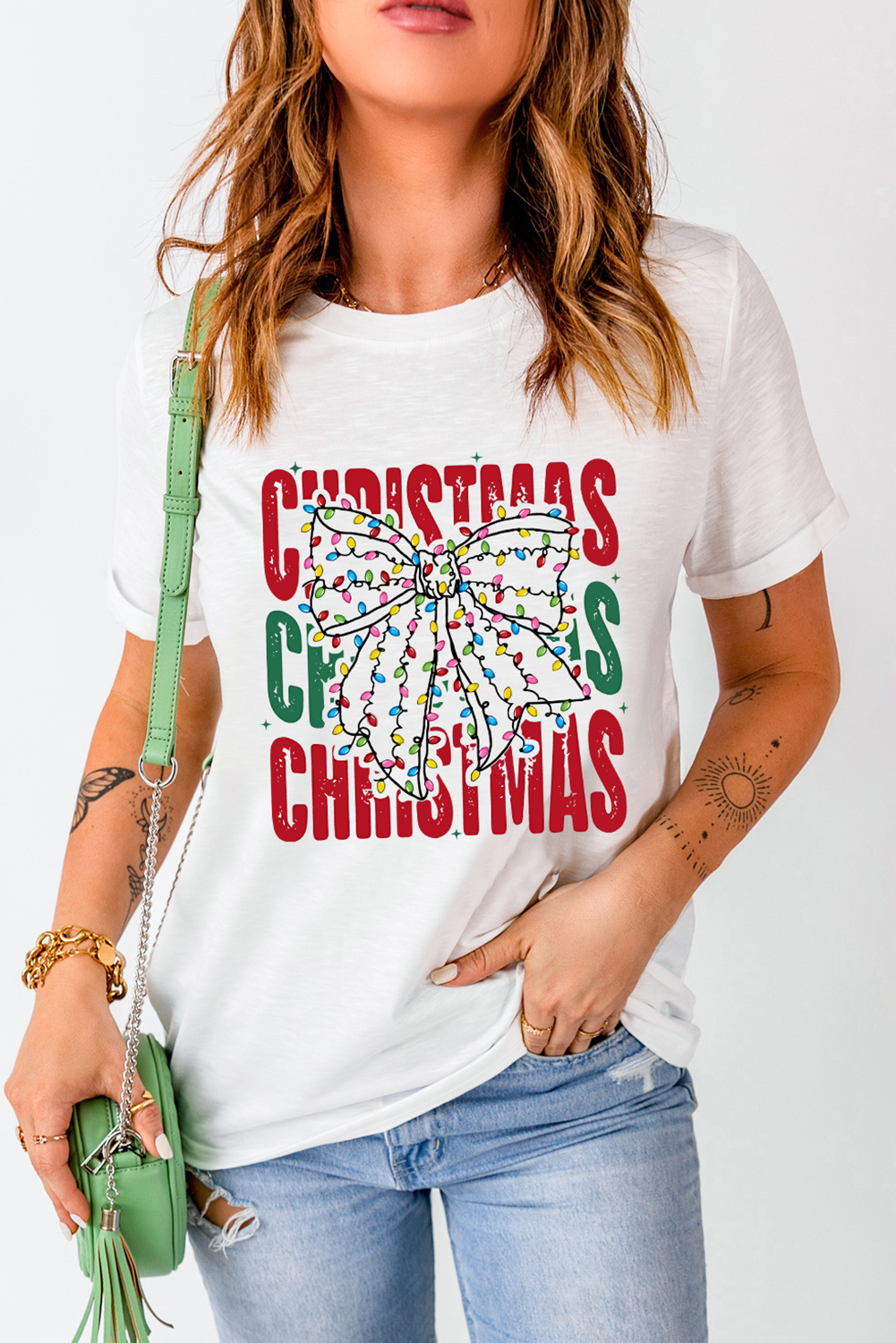 White Christmas Bowknot Graphic Tee