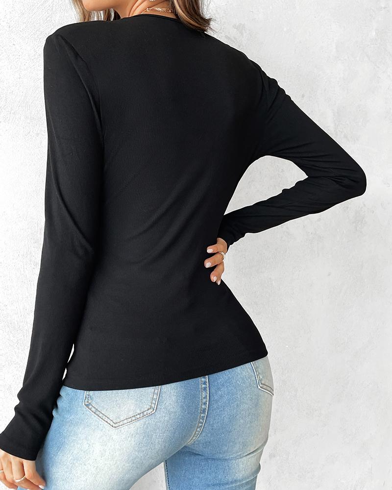 V Neck Long Sleeve Casual Top