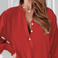 Round Neck Long Sleeve Shirred Front Button Blouse Casual Shirts