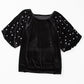 Black Pearl Beaded Half Sleeve Velvet Top