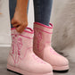 Pink Embroidered Thick Soled Plush Lined Boots