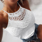 Jacquard Halter Lace Trim Sleeveless Tank Casual Slim Fit Knit Top