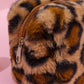 Peach Blossom Leopard Print Zipper Plush Cosmetic Bag