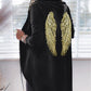 Geometric Wings Pattern Contrast Sequin Asymmetrical Coat Oversized Zip Up Hooded Jacket