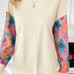 Apricot Geometric Printed Patchwork Long Sleeve Round Neck Top