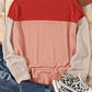 Fiery Red Color Block Long Sleeve Ribbed Loose Top