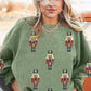 Grass Green Christmas Nutcracker Graphic Corded Pullover Sweatshirt