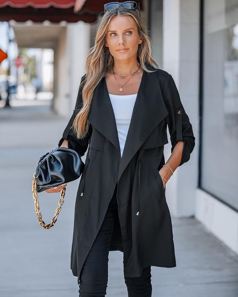 Roll Tab Sleeve Drawstring Trench Coat