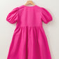 Bright Pink Solid Color Puff Sleeve Tie Front High Waist Mini Dress