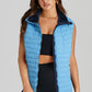 Sky Blue Plush Collared Quilted Zipped Puffer Vest