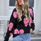 Black Valentine Bowknot Knitted Round Neck Fashion Sweater