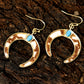 Chestnut Cow Print Turquoise Inlay Crescent Shaped Dangle Earrings