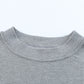 Gray Crew Neck Ribbed Trim Waffle Knit Top