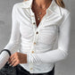 Ruched Buttoned Long Sleeve Top