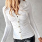 Ruched Buttoned Long Sleeve Top