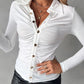 Ruched Buttoned Long Sleeve Top