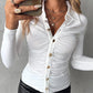 Ruched Buttoned Long Sleeve Top