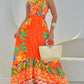 Tropical Fruit Print Asymmetrical One Shoulder Maxi Dress