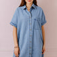 Dusk Blue Short Sleeve Pocketed Button up Denim Tunic Dress