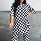 Black Checkered Print Half Sleeve Tunic Top and Flared Pants Set