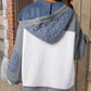 Light Blue Quilted Textured Patchwork Loose Fit Hooded Jacket