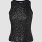 Allover Sequin O neck Sleeveless Tank Tops Slim Fitted Shirt