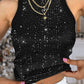 Allover Sequin O neck Sleeveless Tank Tops Slim Fitted Shirt