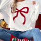 White Bow Pattern Contrast Trim Christmas Loose Graphic Sweater