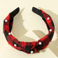 Red Dahlia Pearl Decor Christmas Plaid Knotted Headband