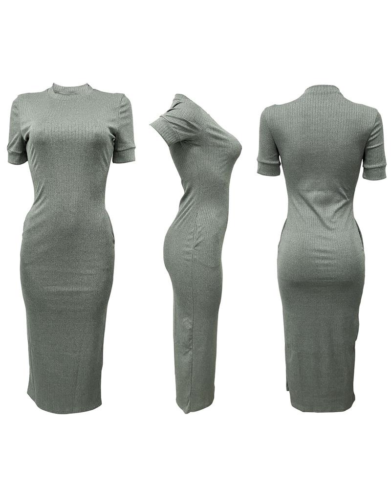 O neck Short Sleeve Bodycon Dress