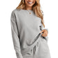 Gray Textured Long Sleeve Top and Drawstring Shorts Set