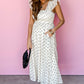 White Polka Dot Flutter Sleeve Square Neck Smocked Maxi Dress