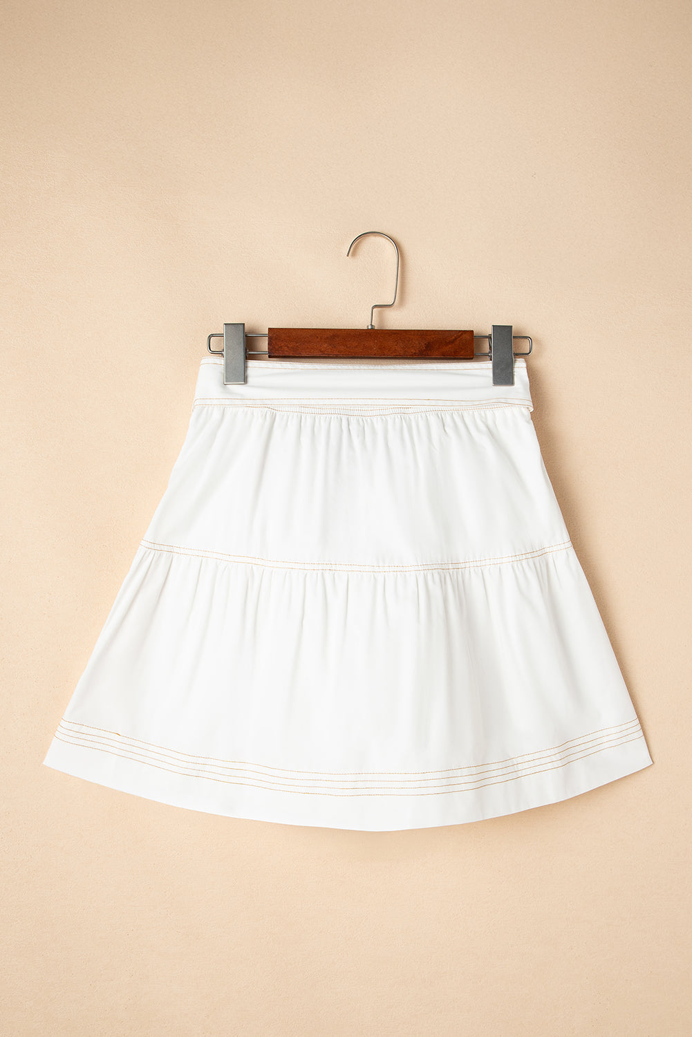 White Contrast Stitching Trim Knotted High Waist A-Line Mini Skirt